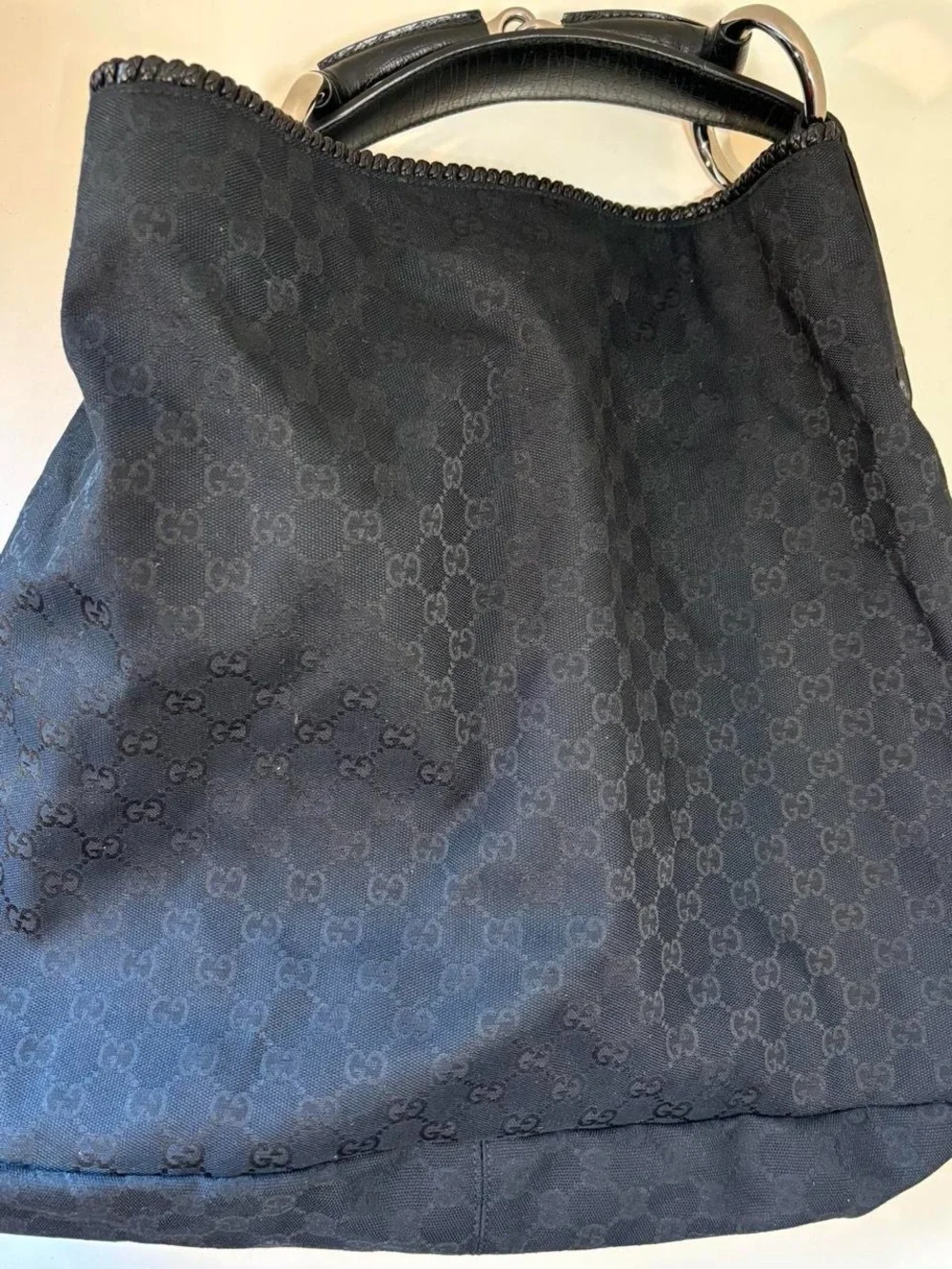 Gucci Black GG Canvas Hobo with Silver Hardware